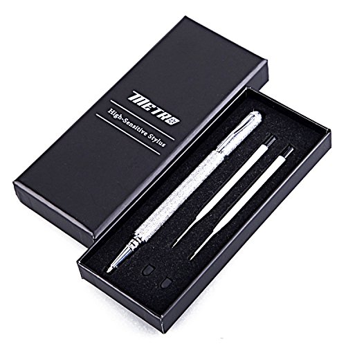 METRO 2 in 1 Eingabestift Touchstift Stylus für Tablet iPad iPhone Samsung Galaxy Tab mit 2x Kugelschreiber,2x extra Ersatzspitzen (Silber) - 6