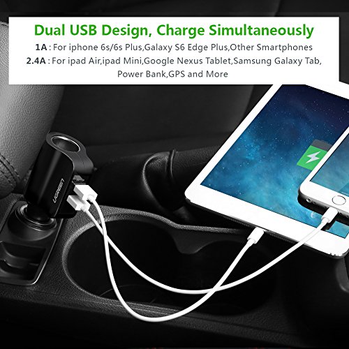 UGREEN-60W-Cigarette-Lighter-Socket-34A-Dual-USB-Car-Charger-Adapter-with-Extra-Fuse-Tube-Charging-for-iPhone-X-8-8-Plus-Samsung-Galaxy-S8-S8-Note-8-Sony-XZ-XZ-Premium-Dashcam-GPS-etc