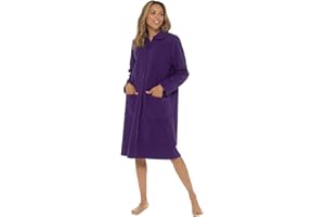 Undercover Ladies' Soft Fleece Zip Dressing Gown with Satin Trim, Zipped Robe UK 10-28, Rose, Purple, Blue, Lilac & Pink