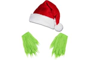 YUNHENTONG Guantes Grinch Guantes Verdes Gorro Noel Adulto Navidad Complementos Accesorios Atrezzo Navideño Monstruo Verde Guantes Peludos para Halloween, Cosplay, Fiestas Navideñas, Fiestas de Disfraces