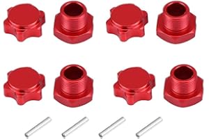 DILWE Adaptateur de moyeu de roue de voiture RC, 4 pièces 17mm RC Adaptateur de moyeu de roue en métal Écrou Housse anti-poussière pour HSP 94762/94081 1/8 Télécommande de voiture (rouge)
