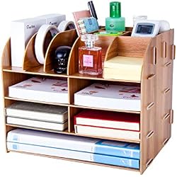 Organiseur Bureau Bois,Lesfit Set De Rangement Bureau Design,Organisateur De Bureau Multifonction Pour Stylo Crayon A4 Papier Accessoire (32*24*27cm)