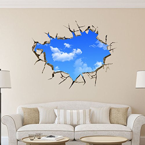 Nunubee Abnehmbare Wandaufkleber Schöne Landschaft DIY Wandsticker Selbstklebende Wandtattoo Kunst Aufkleber Wasserdichte Tapete Demontierbare Wandbilder Wanddekoration für Hause, Blauer Himmel - 3