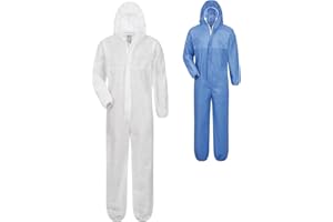 Safetytex SMS Schutzanzug - Einweg Overall - PSA Kat. 3 Typ 5/6 - Partikeldicht & Spritzwassergeschützt - Ideal für Asbest, Sanierung & Industrie - Blau/Weiß