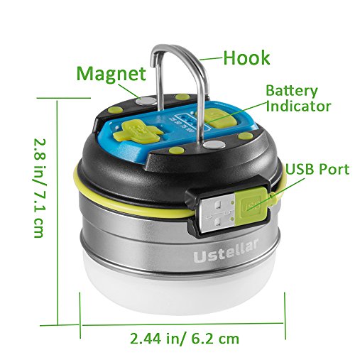Ustellar LED Camping Taschenlampe, USB Aufladbar IPX4 wasserfest Camping Laterne, 2800mah Power Bank, 5 Lichtmodi, Tagbar Akkulampe mit Magnetisch Fuß für Camping, Wandern - 6