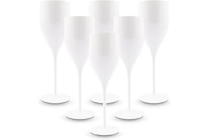 BRYNA BY AMZ BETTER BRYNA - Set 6 Piezas Vasos Flute de 18 Cl de Policarbonato (Plástico Rígido), 100% Diseño Italiano, Vasos Irrompibles, Copas de Vino Reutilizables y Lavables en Lavavajillas, Blanco