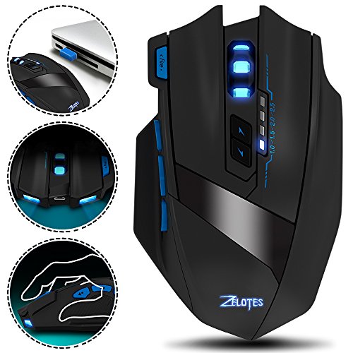 Rat  n   ptico Inal  mbrico  AFUNTA ZElOTES F15 2 4Ghz Wireless Mouse Rat  n para Gaming Profesional 2500 DPI Ajustable 9 Botones del Rat  n del Ordenador   ptico con luces LED para PC Mac Pro Gamer