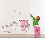 ufengke® Niedlichen Rosa Bären Lieben Herz Wandsticker, Kinderzimmer Babyzimmer Entfernbare Wandtattoos Wandbilder