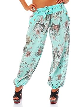 Moda Italy Damen Haremshose Pumphose Ballonhose Pluderhose Yogahose Aladinhose Harem Sommerhose mit Stoffgürtel...