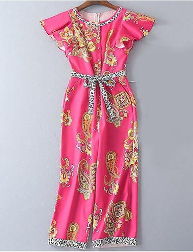 TT&amp;JINSHENKU Women's Holiday Simple Color Block Round Neck Jumpsuits Short Sleeves Spring Summer Cotton, fuchsia, s