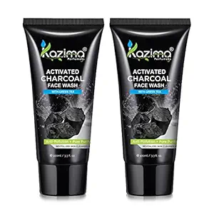 KAZIMA Activated CHARCOAL Face Wash (Pack Of 2 Each 100ML) With Green Tea For Anti Pollution, ANTI AGING & Anti Acne Pimple Scars , Skin Detox & Instant Glow, Invisible Pores, Deep Cleansing (Combo Pack 2 PCS of 100 ML)