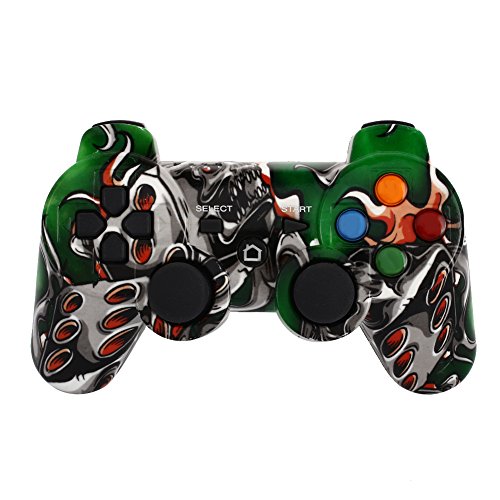 Preisvergleich Produktbild Haihuic PS3 Wireless Controller Doppelvibrations-Joystick 6-Achsen-Bluetooth-Gamepad Kompatibel mit Sony Playstation 3, Grüne Graffiti