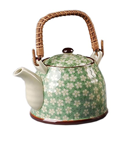 Japanese Style Porcelain Teapot, Plum Blossom 30 OZ, GREEN