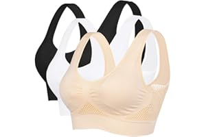 Litthing Women's Seamless Everyday Bra, Wire Free Sports Bra with Racerback, Medium Bra Padding, Removable Pads, Non-Wired No Buckle, Breathable Nylon Mesh Design, Yoga Plus Size - White, M