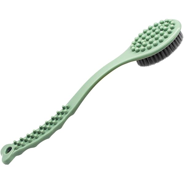 Duschbürste Mit Langem, Faltbarem Griff & 3 Austauschbaren Köpfen (Nylon, Bimsstein, Schwamm) + Haken