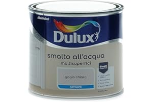 Dulux Smalto Satinato all'Acqua per Metallo Plastica e Legno Pronto all'Uso per Esterni e Interni, 0.5 Litri, Grigio Chiaro