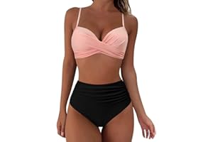 Zueauns High Waist Bikini Damen Bauchweg Badeanzug Push Up Bikini-Sets für Damen Sexy Wickel Crossover Bademode Hohe Taille Bikinis Zweiteiliger Badeanzug Badeanzüge Swimsuits for Women