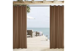 ele ELEOPTION Rideaux Imperméable d'extérieur, Rideau Résistant à la Décoloration Rideau Occultants avec Oeillet pour Porche Avant, Pergola, Cabanon, Gazebo (137 x 244cm, Café)