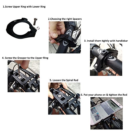 VOLO Aluminium verstellbar Fahrrad Phone Mount Smartphone Halterung fÃ¼r iPhone 8Â 7Â 6S 6Â 5S, schwarz