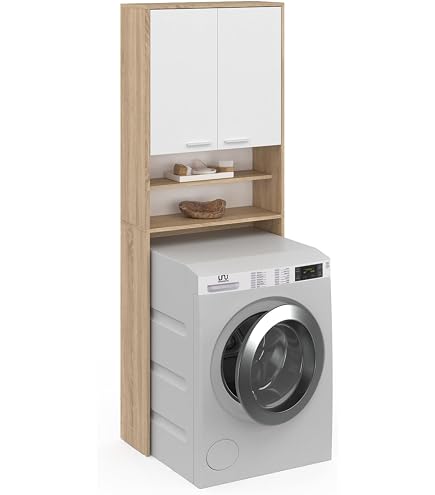 VidaXL Étagère Lave-Linge 3 Niveaux Chêne Fumé – Rangement Buanderie Salle De Bain – Bois & Métal