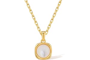 SEPTBIEN Pearl & Mother of Pearl Necklace 18K Gold Plated Heart Pendant Dainty Layering Choker for Women Jewellery Gift