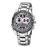 Hardlex Herren-Armbanduhr mit rundem Zifferblatt, beleuchtet, Wecker, Wochenanzeige, Quarzwerk, digitales Doppel-Uhrwerk, mit Legierungsband, Schwarz