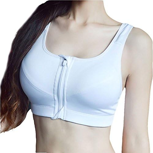 Display Promotion Women's High Impact Zip Front Closure No-Bounce Full-Support Sport Bra (Large, White)