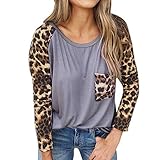 TianWlio Frauen Langarmshirt Bluse Hoodie Pullover Langarmshirt Kapuzenpullover Sweatshirt Herbst Mode Langarm Leopard Drucken Lässig Pullover Tops Lose Bluse Shirt