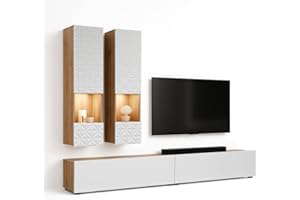 trendteam smart living - Rezzo - Wohwand - Eiche/Weiß matt - Wohnzimmermöbel mit Soft-Close Funktion - (BxHxT) 241 x 200 x 30 cm - TV-Unterteil stehend oder hängend montierbar