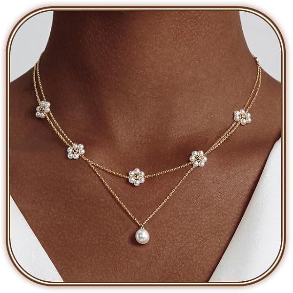 Collana Girocollo Floreale Boho: Ciondolo Margherita Con Perla E Smalto Giallo, Oro, Vintage Per Donna E Ragazza