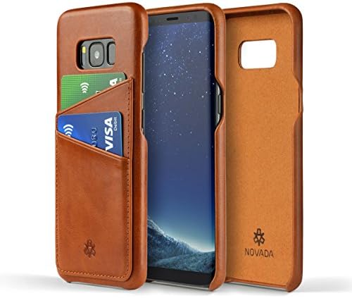 Leather Samsung Galaxy S8 Case - NOVADA Genuine Leather Back Cover with Credit card Wallet - Tan