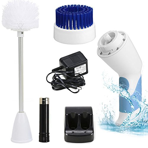 Cepillo de tocador eléctrico Turbo Scrub 2 en 1 Baño de baño Powered Cleaner WC Scrubber Set de cepillo de WC con mango largo, WC Corner Herramientas de limpieza Azul   Dragón de la fortuna