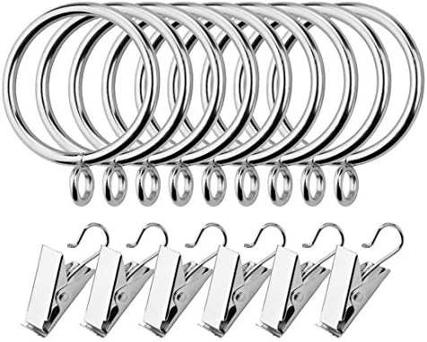 20 Pack 38 mm Metal Curtain Rings and 20 Pack Curtain Clips Curtain Rings Hanging Rings for Curtains and Rods