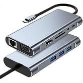 Coverzone 10 in 1 Type-C To USB Hub HDMI (4K),Audio/, Type-C/, 4X USB 3.0/, LAN/, VGA/, SD Card Reader &Ccedil;evirici Hub 10 Port A