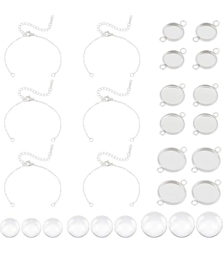 10 Braccialetti Cabochon In Acciaio Inox - Con Vetro, Regolabili, Per Creare Gioielli