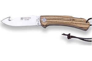 Joker Navaja de caza desolladora Cocker NB135 hoja de 9 cm, mango de madera bocote, cordón de cuero, herramienta de pesca, caza, camping y senderismo