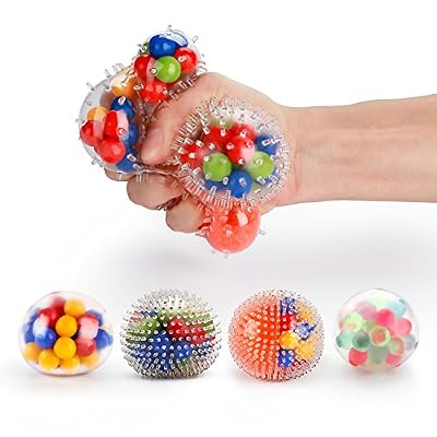 Fansteck Balle anti-stress Fansteck, Pack de 4 Squishy Ball / Balle pour soulager le stress, idéal pour l’autisme, THDA, Anxiété et plus (4 balles différentes)