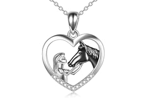 TOFBS Mädchen und Pferd Halskette Silber Herz Anhänger Halskette Geschenke für Mädchen Frauen Freundin Ehefrau Mutter Tochter Pferdeliebhaber