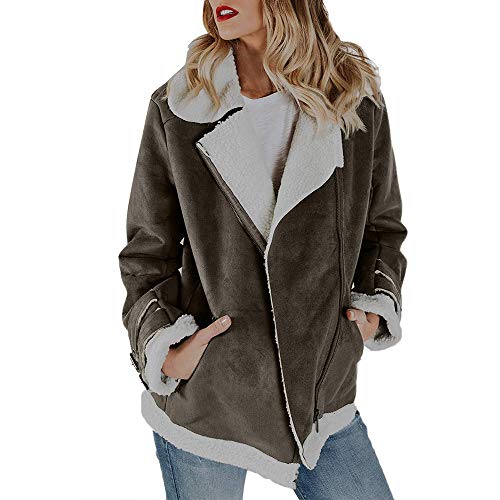 Preisvergleich Produktbild Geili Damen Wintermantel Wollmantel Warme Faux Wildleder Fleeces Wolljacke Frauen Coole Winterjacke Übergangsjacke mit Reverskragen Wintermode Zipper Fleecejacke Fleecemantel
