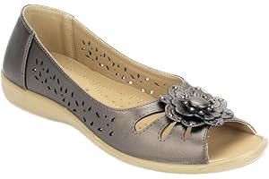 Fashion Friendly Ladies Open Toe Slip on Shoes, Summer Flower Flat Shoes, 8 Colours Sizes 3-8