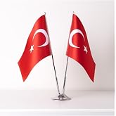 ZC Bayrak T&uuml;rkiye 2li Masa Bayrağı Saten Kumaş Dijital Baskı 15x22,5 Cm
