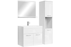 Badplaats B.V. Badezimmer Badmöbel Set Montreal 60cm Waschbecken Hochglanz Weiß Fronten - Unterschrank Hochschrank Waschtisch Möbel