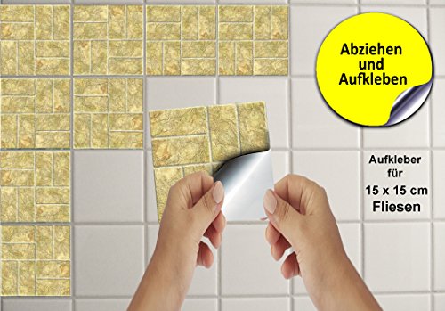 Tile Style Decals | Modell (30xTP 18 – 6in- Sandy Brick) | Mosaik Wandfliese Aufkleber für 15x15cm Fliesen | Fliesen-Aufkleber Folie | Deko-Fliesenfolie für Küche u. Bad (15cm – 30 stück, Sandsteinfarben) - 3