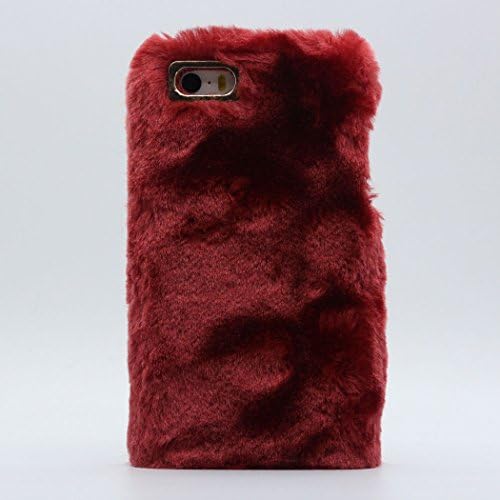iPhone 5S Handmade Fluffy Case, iPhone SE Winter Cover, Hamyi Hard Plastic Case Coved with Plush for Apple iPhone 5/5S/SE (Wine Red)