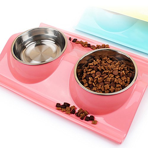 Abree-Double-Inoxydable-Bols-pour-Chien-et-Chat-Avec-W-Forme-Base-Antidrapante-Gamelle-Cat-Dog-Animaux-Feeder-Pet-Bowl-38-x-25-x-6cm-2-x-320ml