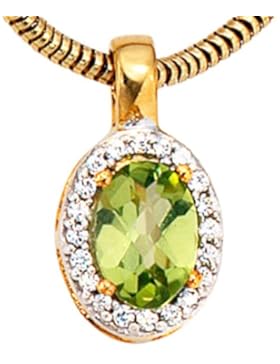 Dreambase Damen-Anhänger teilrhodiniert 14 Karat (585) Gelbgold 1 Peridot 20 Diamant 0.10 ct.