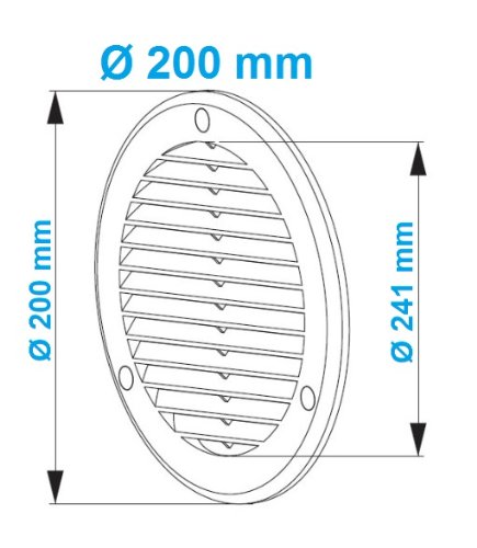 Lüftungsgitter Ø 200 mm weiß 20 cm mit Flansch rund Abluftgitter Abluft Zuluft Lüftung Gitter TRU 19K - 2
