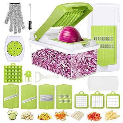 Gifort Mandoline Cuisine, Mandoline 8 en 1 Multifonction Professionnelle Couper Les Legumes, Coupe-légumes avec insertions de Couteaux Gant pour Couper en dés/émincer/gratiner/émincer/Couper