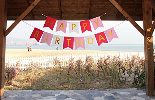 Papier Pom Poms Paper Flowers mit Lovely Happy Birthday Banner, Hot Pink, Light Pink, Weiß, Geburtstagsdeko - 6