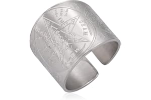 LIKGREAT Sello de 7 Arcángeles Anillo Metatron Cubo Anillos Sello de Lilith Símbolo Bíblico Talismán Amuleto Anillos Religiosos Joyería de Acero Inoxidable Regalos para Hombres Mujeres